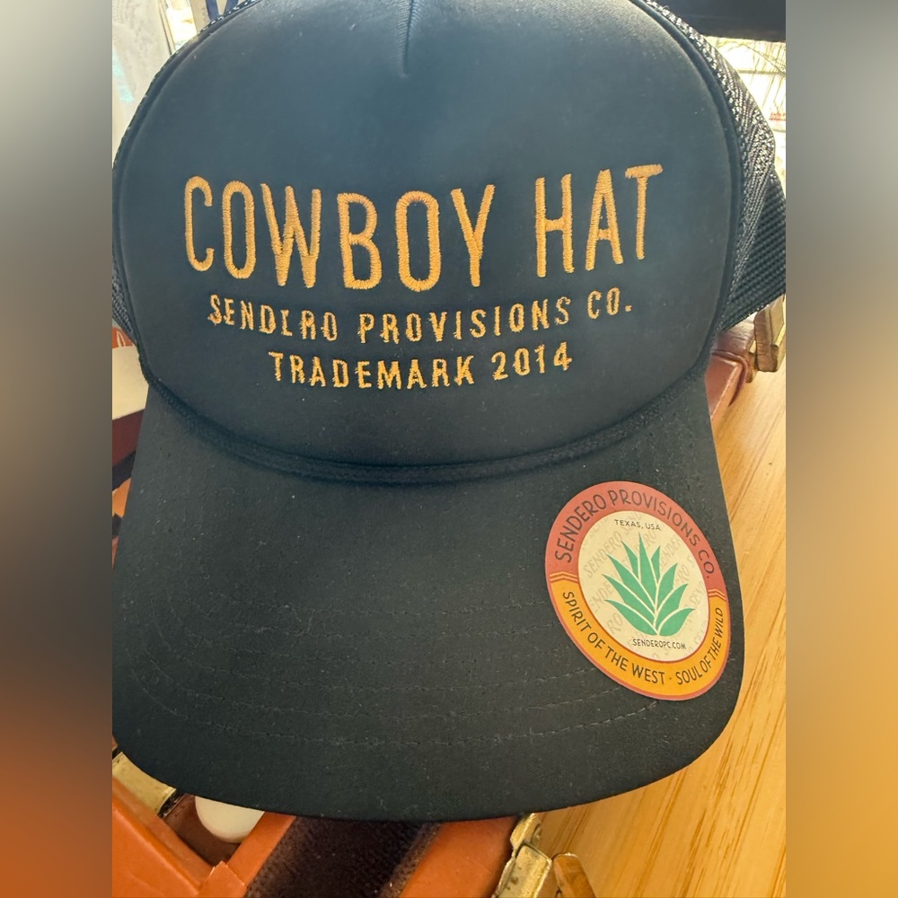 Sendero Provisions Co Cowboy Hat Foam Trucker Snapback Black Gold Embroidered